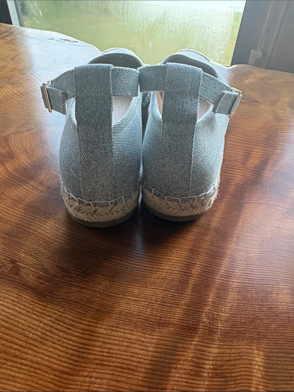 Crown Vintage Denim Espadrille Ankle-Strap Flats in Light Blue